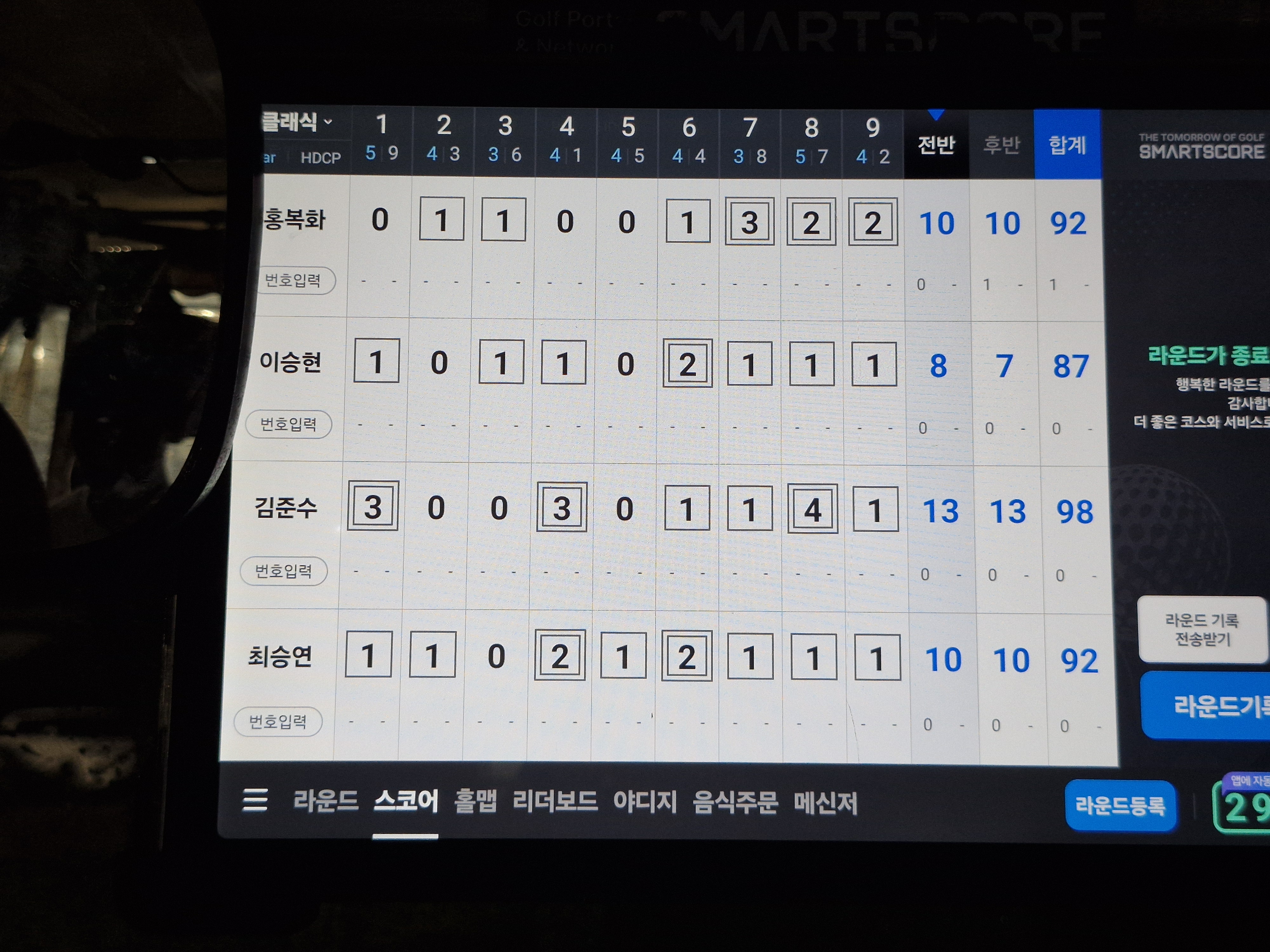 제5회 라운드 스코어카드 전반